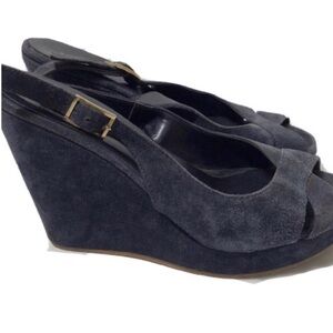 Marella suede navy wedge peep toe sandals. Size 37.